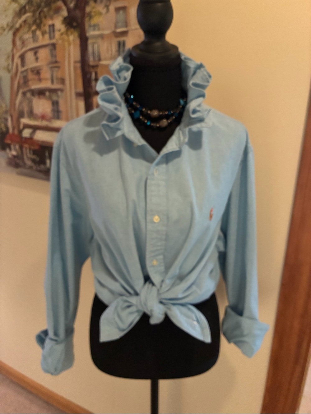 Ralph Lauren Light Blue Ruffle-Collar Button-Down Shirt